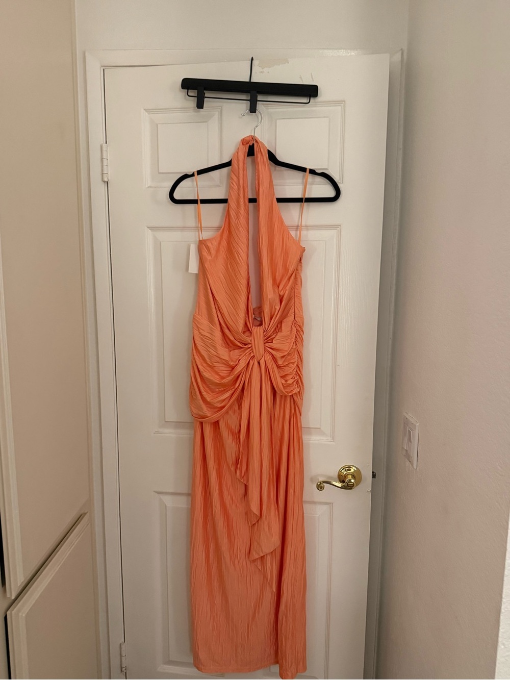 JLUXLABEL Peach Halter Knot-Front Maxi Dress